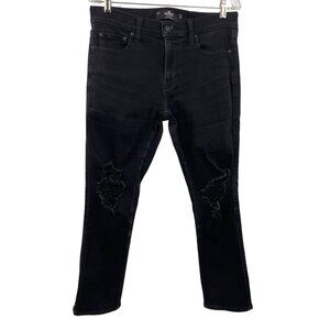 Hollister Black Distressed Slim Straight Jeans Men's Size 32 x 30